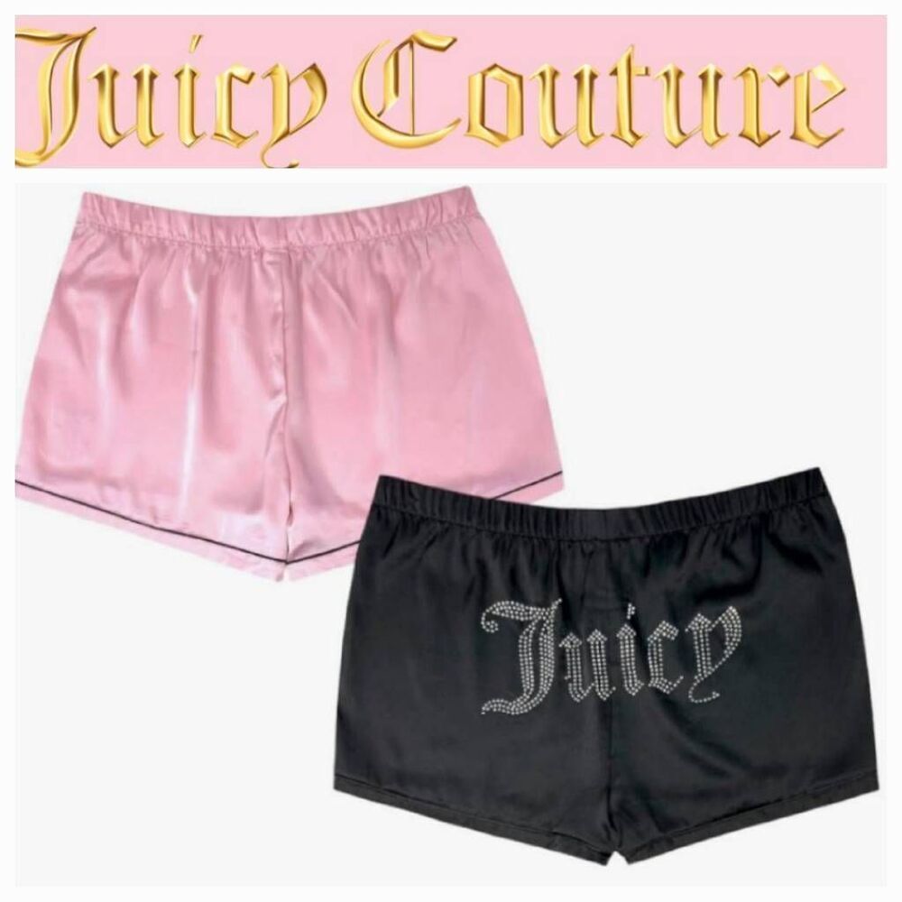 Juicy Couture Rhinestone Logo 2-PK Satin Lounge Short Set